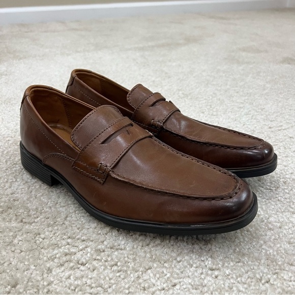 Clarks Collection Men Brown Cushion Toe Tilden Way Leather Loafers Shoes Men 9, - Picture 6 of 16